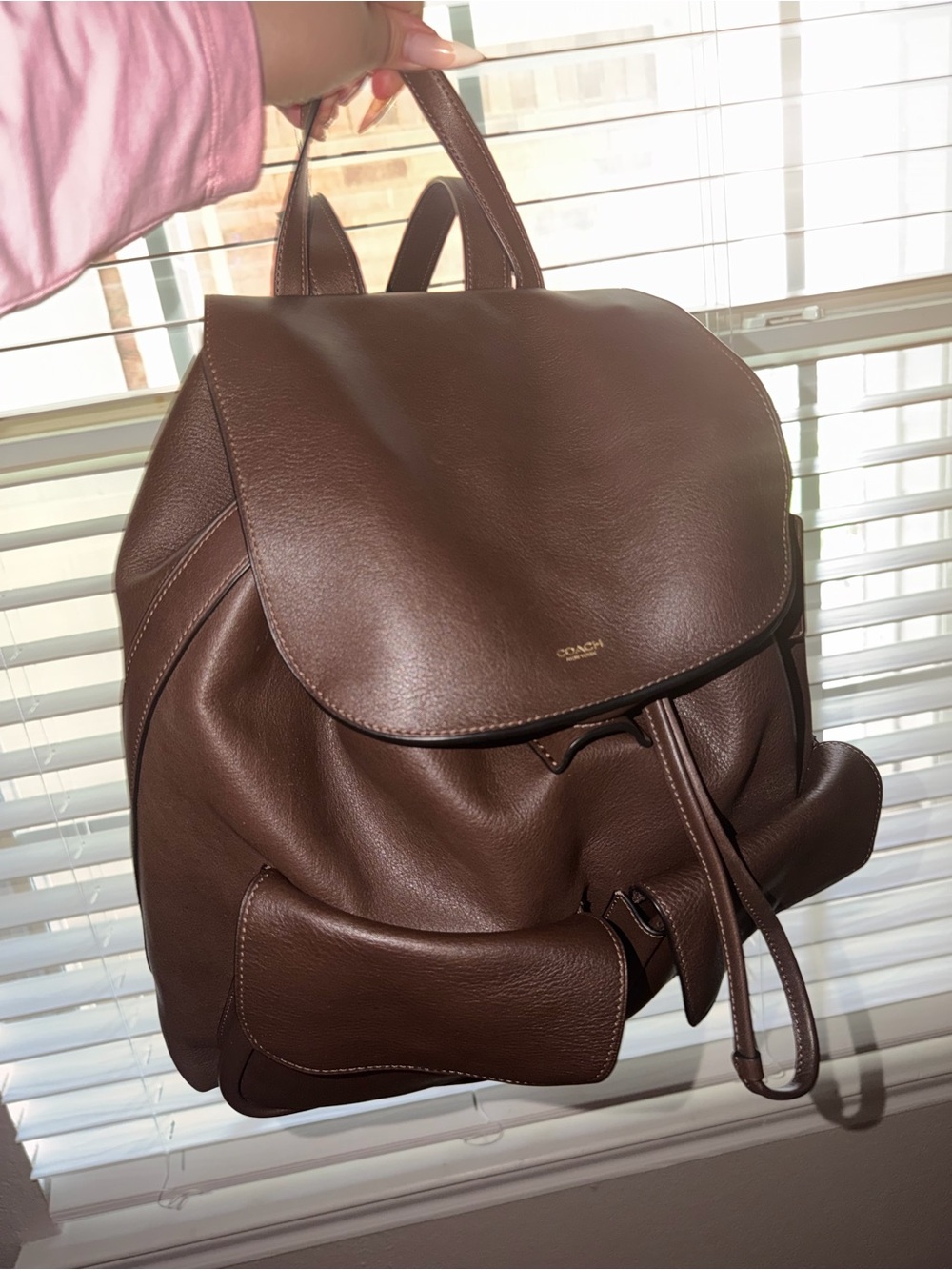 Coach Chocolate Brown Leather Backpack With Flap - Picture 3 of 3